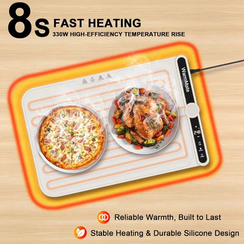 Miniatura 4 de Tapete de calentamiento de alimentos, bandeja de calentamiento eléctrica con control de precisión de temperatura de 9 niveles, temporizador de 6