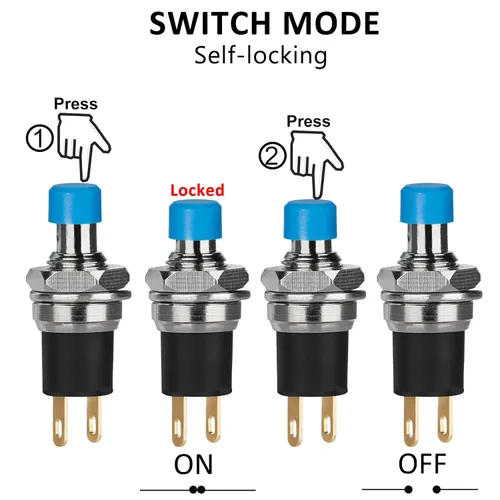 Miniatura 4 de 5 piezas de interruptor de botón de presión de tipo de cierre automático SPST Dash ON/Off azul AC 250V/3A