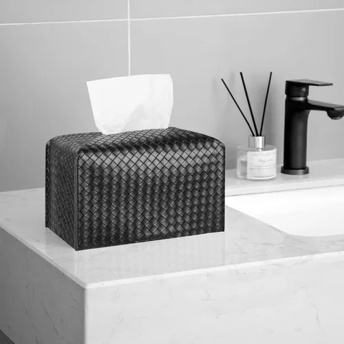 Miniatura 3 de Funda para caja de pañuelos de piel sintética, estuche cuadrado para pañuelos faciales, dispensador de papel facial para baño, encimera de tocador