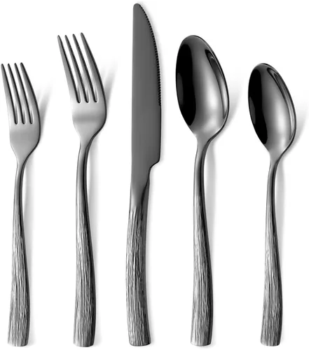 Miniatura 11 de Juego de cubiertos dorados de 20 piezas con tenedor para pastel, juego de cubiertos de acero inoxidable para 4, utensilios de cocina con mango