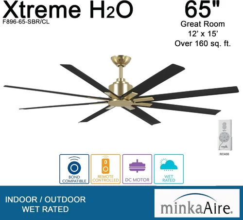 Miniatura 4 de MINKA-AIRE F896-65-SBR/CL Xtreme H2O Ventilador de techo para exteriores con motor CC de 65 pulgadas con control remoto en acabado de latón suave