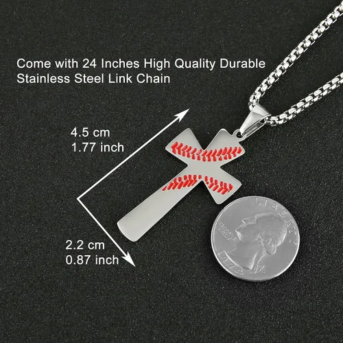 Miniatura 3 de HZMAN - Dije de cruz de béisbol, cadena de 24