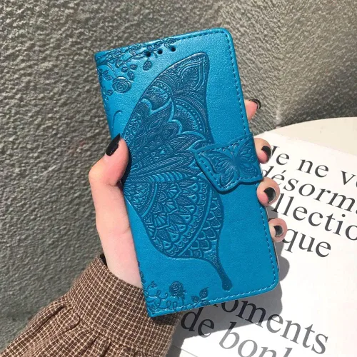 Miniatura 7 de Funda tipo cartera para iPhone 13 para mujeres, diseño plegable tipo folio con mariposa en relieve, cuero PU con soporte, ranuras para tarjetas