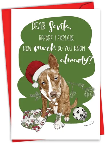Miniatura 14 de NobleWorks - Tarjeta de felicitación navideña con sobre de 5 x 7 pulgadas, divertida nota de papel con perro (1 tarjeta) - Travesuras de perros