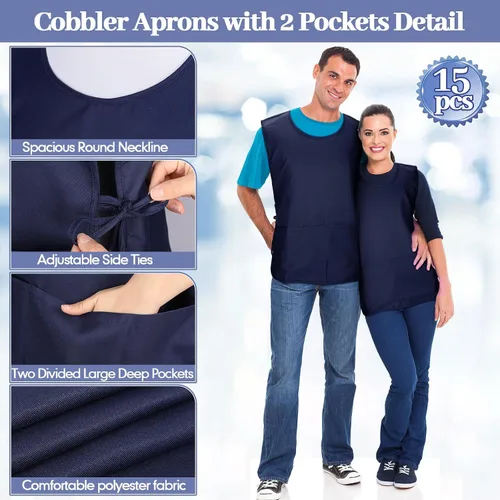 Miniatura 3 de Suhine 15 Pcs Cobbler Apron Smock Apron with 2 Deep Pockets and Side Ties Unisex Apron for work kitchen