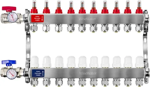 Miniatura 12 de AB Colector PEX de 2 bucles/radiante, salidas compatibles de 1/2 pulgada, válvula de flujo de hasta 1.4 GPM para calefacción radiante hidrónica