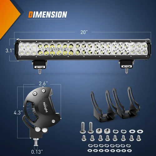Miniatura 2 de Nilight 20 pulgadas 126 W, barra de luz LED, combo de luz puntual y proyectante, para conducción todoterreno, con soporte de montaje de placa 20