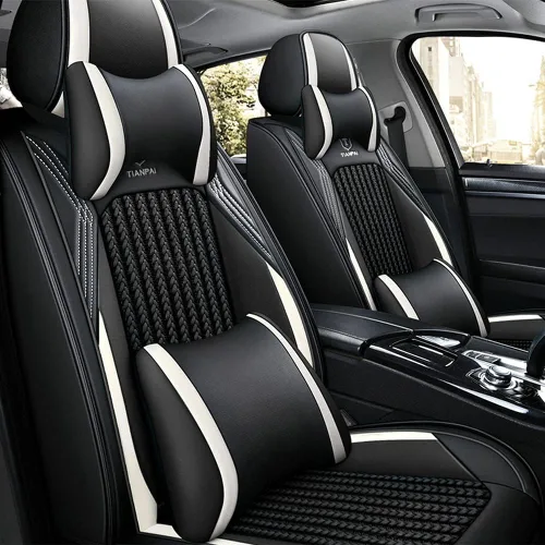 Miniatura 2 de Juego completo de fundas de asiento de automóvil de lujo adecuadas para Sandero Stepway Ice Silk Weaving y cuero CrCushion 5 asientos (negro)