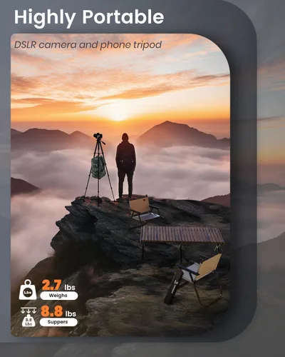 Miniatura 4 de Soporte de trípode para cámara de 73 pulgadas, trípode de aluminio con soporte para teléfono, bolsa de viaje, compatible con GoPro/DSLR/teléfono