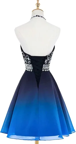 Miniatura 6 de LEJY Vestido corto de graduación con cuentas halter, para mujer, de graduación, 2019
