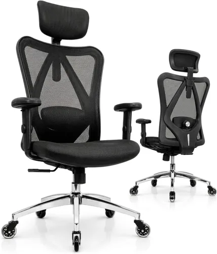 Duramont Silla de oficina ergonómica | Silla de escritorio ajustable con soporte lumbar y ruedas Rollerblade | Silla de respaldo alto con malla