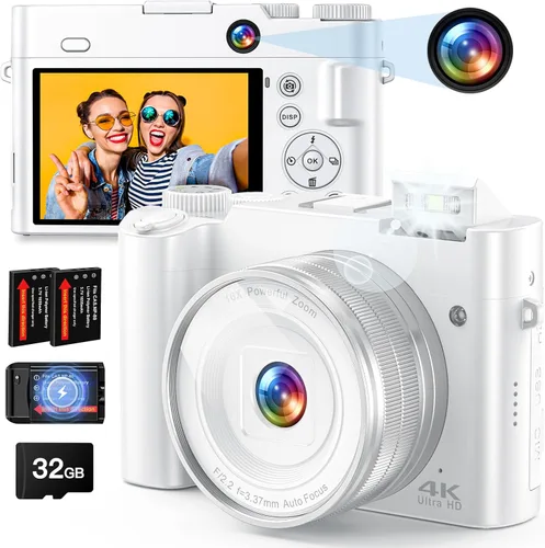 Miniatura 8 de Cámara digital 4K, cámara trasera y frontal de 64 MP para fotografía y video enfoque automático antivibración, cámara para vlogging selfie de 3 Negro