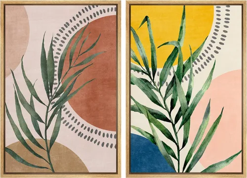 Miniatura 136 de SIGNFORD Lienzo enmarcado para pared, juego de arte con hojas de palmera de selva, polígonos geométricos, formas abstractas, ilustración, arte