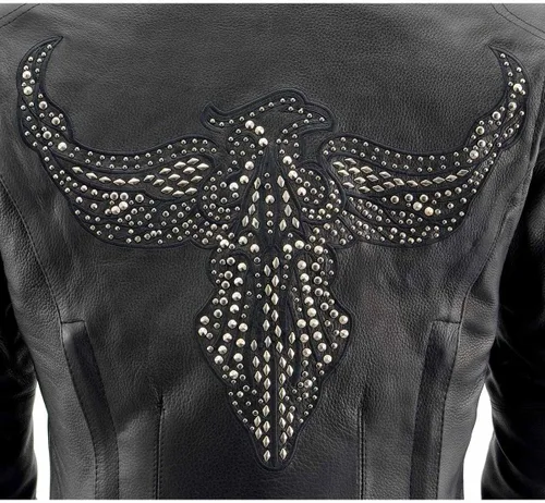 Miniatura 2 de Milwaukee Leather MLL2570 Chaqueta de Cuero para Motocicleta Negra 'Phoenix Embroidered' para Mujer Negro
