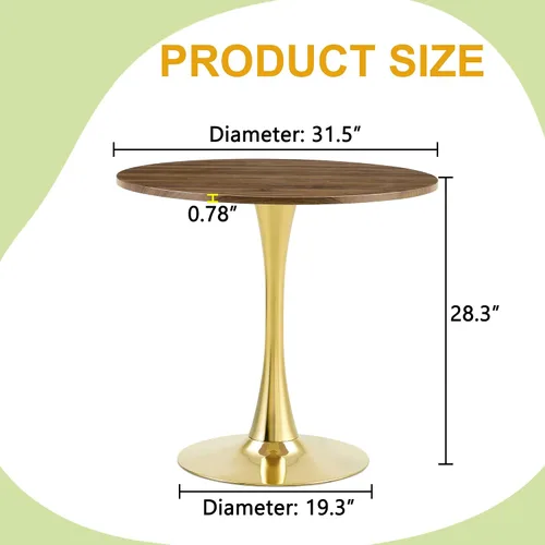 Miniatura 2 de Mesa de comedor redonda de nogal para espacios pequeños, mesas de tulipanes de 32 pulgadas con base de pedestal de metal dorado, mesa de bistró