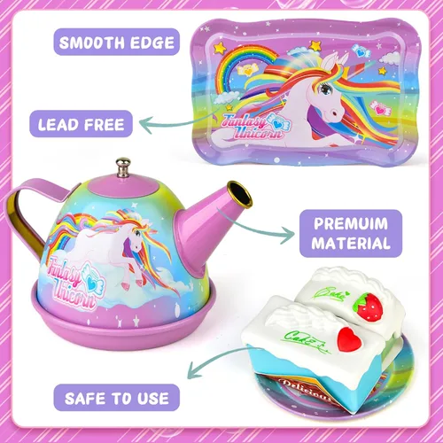 Miniatura 4 de Juego de té de unicornio para niñas pequeñas, de 3, 4, 5, 6 años, juego de simulación de cocina para niños pequeños con juego de té de estaño