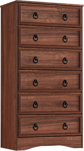 Miniatura 10 de VVFLU Cómoda de 6 cajones de 52" de alto para dormitorio, cómoda de madera de 6 cajones, almacenamiento para ropa, cajones estrechos grandes