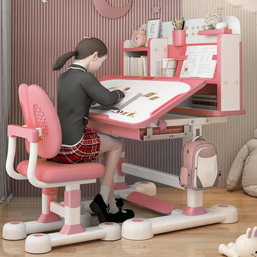 Miniatura 8 de Juego de silla de escritorio funcional para niños, juego de sillas de mesa escolar para niños con diseño de partición, altura ajustable, soporte Azul