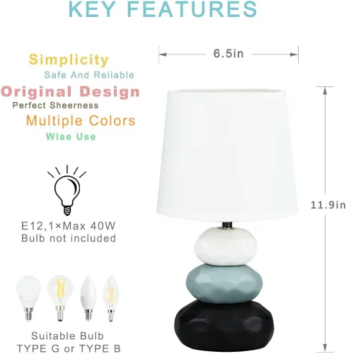 Miniatura 5 de BERO - Lámpara de mesa pequeña blanca para sala de estar como lámpara de mesita de noche para dormitorio, lámpara de mesa moderna de cerámica