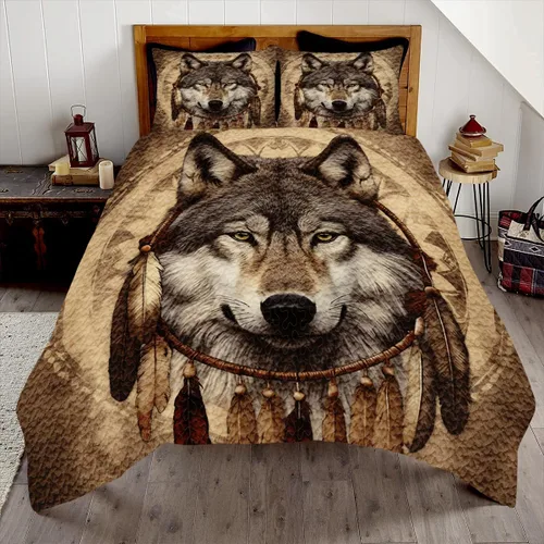 Miniatura 12 de Edredón de lobo personalizado, diseño nativo de ojos azules, tamaño matrimonial, juego de edredón de tamaño King, decoración para habitación