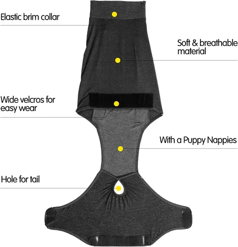 Miniatura 6 de HEYWEAN Pañal para perros de cuerpo completo con pañales para cachorros, traje de recuperación fisiológica para perros machos y hembras Negro clásico
