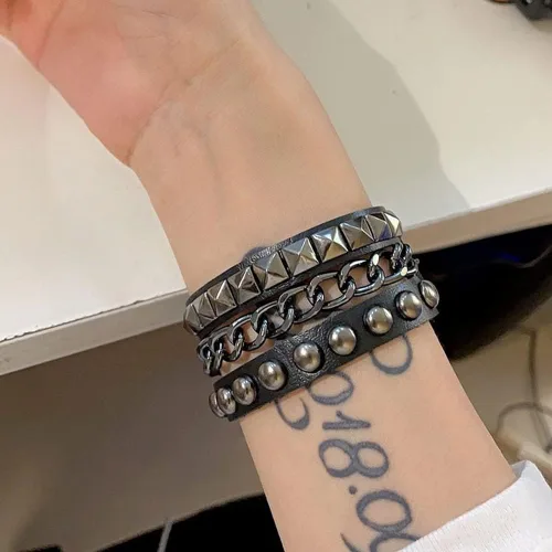 Miniatura 3 de TURTLEDOVE Pulsera de cuero punk - Pulsera de cuero gótico rock con cadena para fiesta