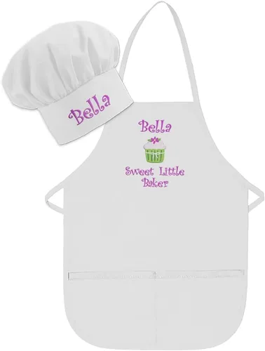 Miniatura 16 de Delantal bordado personalizado y sombrero de chef para niños y niñas, regalo divertido en la cocina (añade un juego de nombre, largo con sombrero)