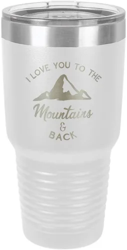 Miniatura 18 de Vaso negro de 30 onzas con popote y tapa superior deslizante con texto en inglés "I love you to the mountains and back", color negro