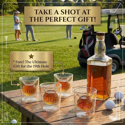 Miniatura 6 de Juego de Vasos de Chupito con Diseño de Pelota de Golf - Borosilicato de Doble Pared de 2 oz, Diseño de Pelota de Golf Hecho a Mano - Vasos