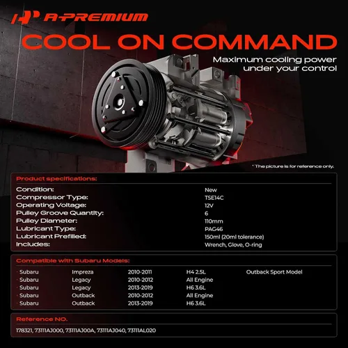 Miniatura 2 de A-Premium Compresor de aire acondicionado de CA compatible con Subaru Legacy 2010-2012, Legacy 2013-2019 H6 3.6L, Outback 2010-2012, Outback