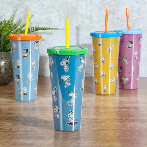 Miniatura 2 de Peanuts Snoopy 70th Anniversary - Juego de vasos de doble pared de 23.6 onzas con tapas y pajitas