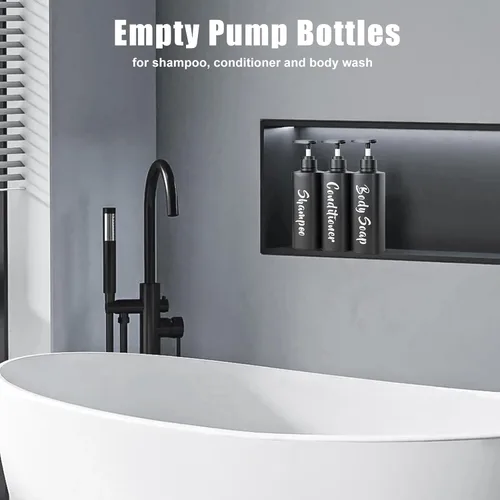 Miniatura 5 de AUMIO Juego de dispensador de jabón de baño de 16.9 onzas, botellas recargables de champú y acondicionador, botellas vacías con bomba para champú