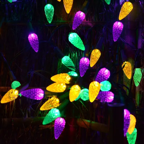 Miniatura 2 de Luces solares de Navidad para exteriores, cadena de luces C6 de fresa, luces de Mardi Gras, 100 LED, 8 modos, impermeable, uso al aire libre