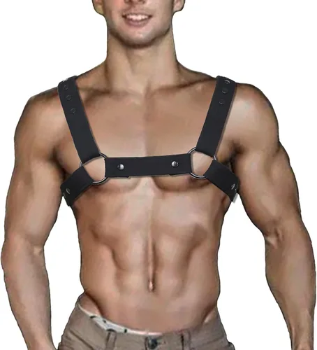QUYUWOWO Arnés de neopreno ajustable para hombre, arnés de pecho para el cuerpo, cinturón de interés gay hebillas de club