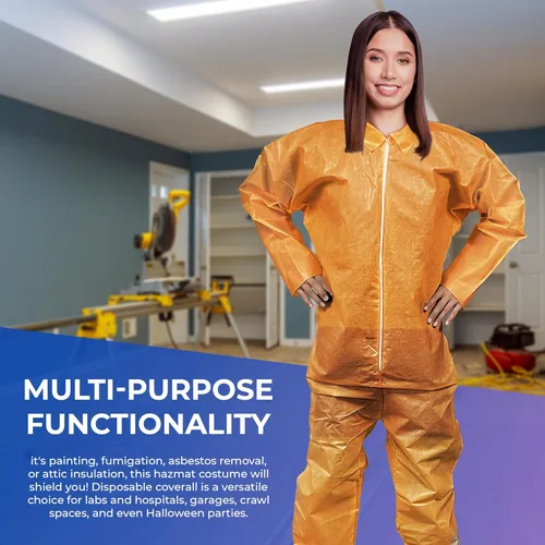 Miniatura 6 de AMZ Medical Supply Overol desechable naranja para hombres/mujeres, grande. Traje de material peligroso desechable. Overol transpirable de PP+PE