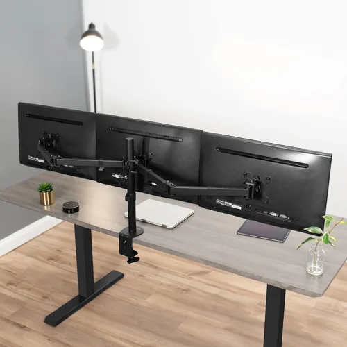 Miniatura 7 de VIVO Soporte de escritorio ajustable para monitor triple, soporte articulado, capacidad para 3 pantallas de hasta 24 pulgadas, negro, STAND-V003Y