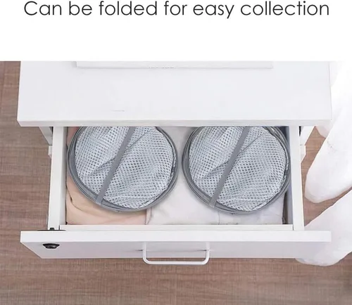 Miniatura 6 de Larpur Paquete de 3 cestas plegables para la ropa sucia, cestas plegables de malla portátiles para la habitación del hogar, dormitorio 3 x gris