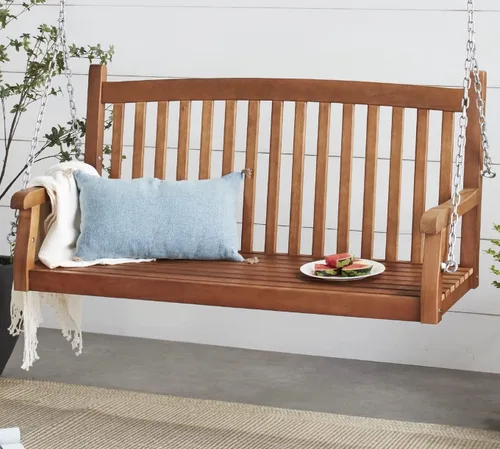 Miniatura 2 de Columpio colgante para porche marrón tradicional madera de acacia occidental resistente al clima
