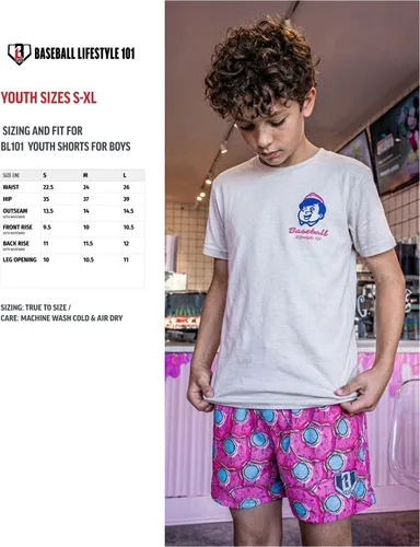 Miniatura 2 de Baseball Lifestyle 101 Pantalones cortos de malla de fresa con bolsillos laterales y cintura elástica, entrepierna de 5 pulgadas, tallas juveniles