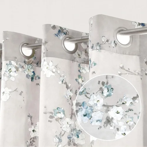 Miniatura 9 de DriftAway Cortinas florales grises para dormitorio, 63 pulgadas de largo, patrón estampado de ramas de flores azules y blancas, oscurecimiento