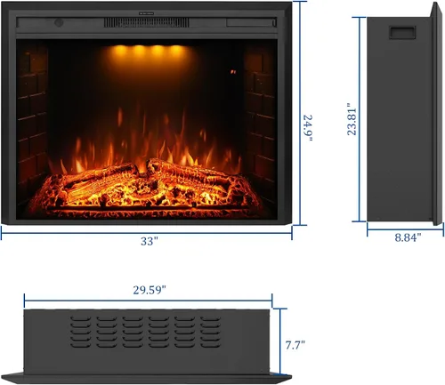 Miniatura 8 de Chimenea eléctrica de 33 pulgadas, chimenea de pared eléctrica con control remoto, registro realista y sonido crujiente, protección contra