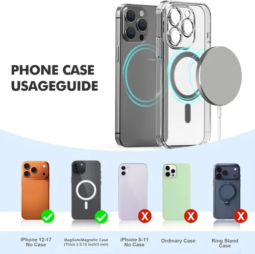 Miniatura 4 de Paquete de 3 cargadores inalámbricos magnéticos de 15 W: almohadilla de carga rápida Qi2 para iPhone Air 17 16 15 14 13 12 Pro Max, Samsung Galaxy