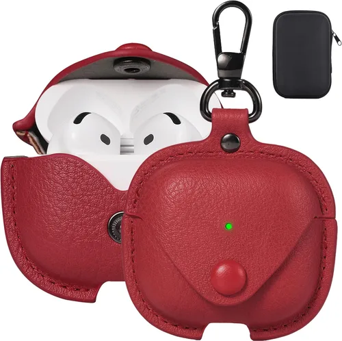 Miniatura 16 de Maxjoy Funda de cuero para AirPods 4, funda de cuero para AirPods de 4ª generación, funda protectora de cuero con llavero compatible con Apple Negro