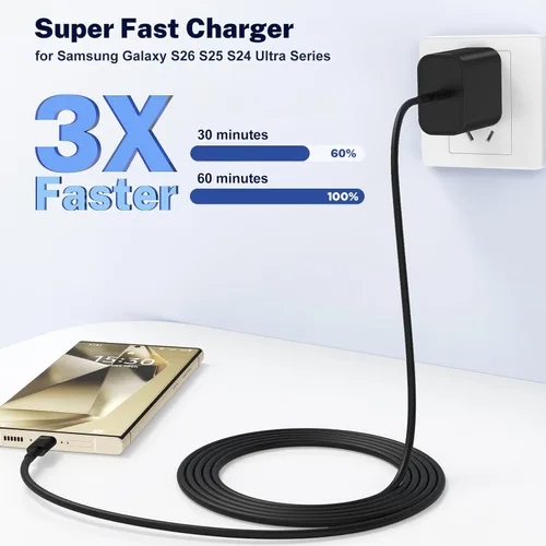 Miniatura 2 de Cargador súper rápido tipo C para Samsung Galaxy S26 Ultra, bloque de cargador USB C, paquete de 2 con 6TF+cable de carga rápida de 10 pies