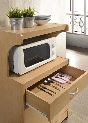 Miniatura 5 de HODEDAH IMPORT - Carrito de cocina para microondas, de madera de haya.