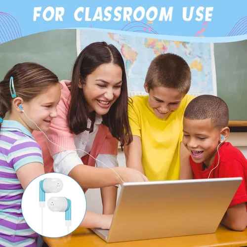 Miniatura 6 de Kigeli Paquete de 300 auriculares a granel con cable para aulas, niños, coloridos en el oído, estudiantes, auriculares con conector de 0.138 in