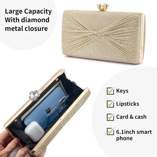 Miniatura 4 de YAPAIOU Bolso de mano de metal con patrón de celosía para mujer, bolso de mano geométrico de noche con correa de cadena