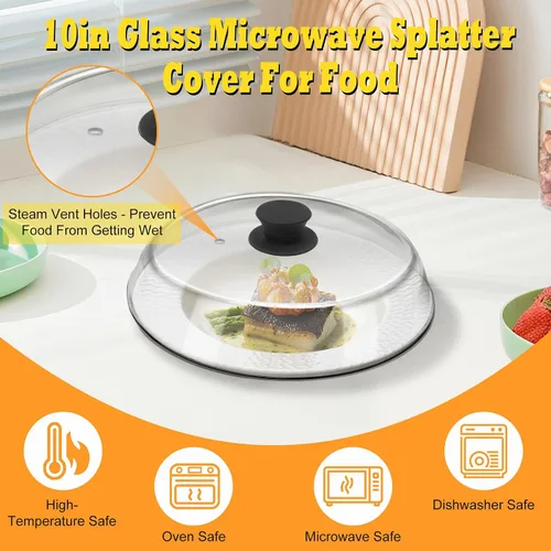 Miniatura 2 de Tapa de 10 Pulgadas de Vidrio para Microondas con Protección contra Salpicaduras para Alimentos con Alfombrilla de Silicona, Tapa de 10 Pulgadas