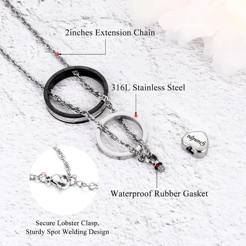 Miniatura 24 de XIUDA Collar de urna de cremación para cenizas, recuerdo tallado con recuerdo eterno de acero inoxidable, joyería conmemorativa para cenizas