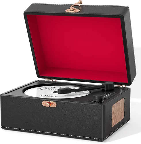 Reproductor de CD portátil Bluetooth, reproductor de CD retro negro para reproductor de música en el hogar, batería recargable y altavoces
